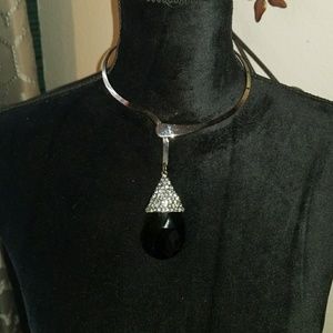 Black glass stone necklace